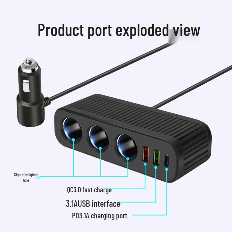 Universal 1-to-3 Car Cigarette Lighter Charger with QC3.0, Dual USB, PD Fast Charging (12V/24V)