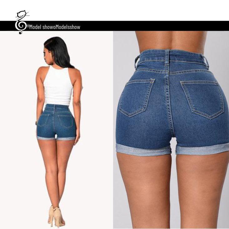 2025 European American Women's Sexy Rolled Hem Denim Shorts