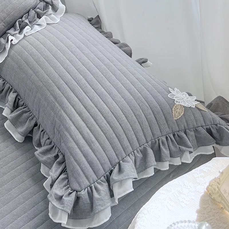 Koreaanse versie Lotusbladrand Katoen Effen Kleur Kussensloop Prinses Stijl Kant Kant Kussen Kernhoes 48 * 74 cm