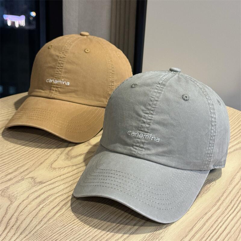 Autumn washed soft top simple small letter young students baseball cap street travel versatile face small curved brim hat