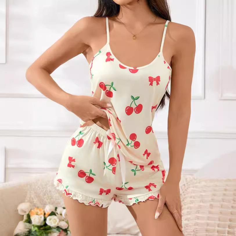 

European and American Style Casual Summer Women s Pajama Camisole Two-Piece Set XXL світло-жовтого кольору