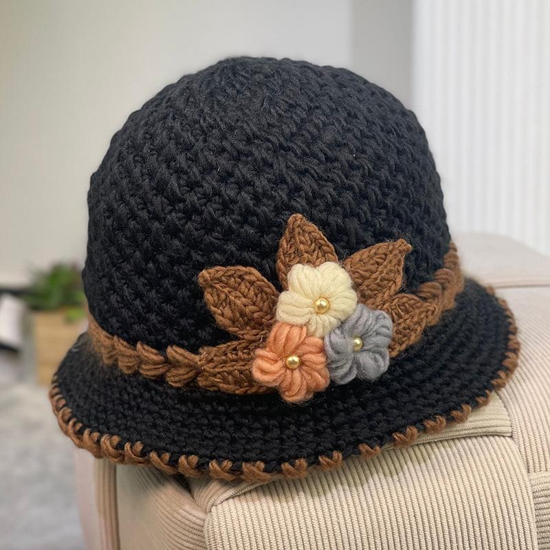 Зимняя вязаная шапка Женская осенне-зимняя шапка Классическая зимняя женская шапка Панама Теплая зимняя шапка Утолщенная шапка-пуловер чёрный