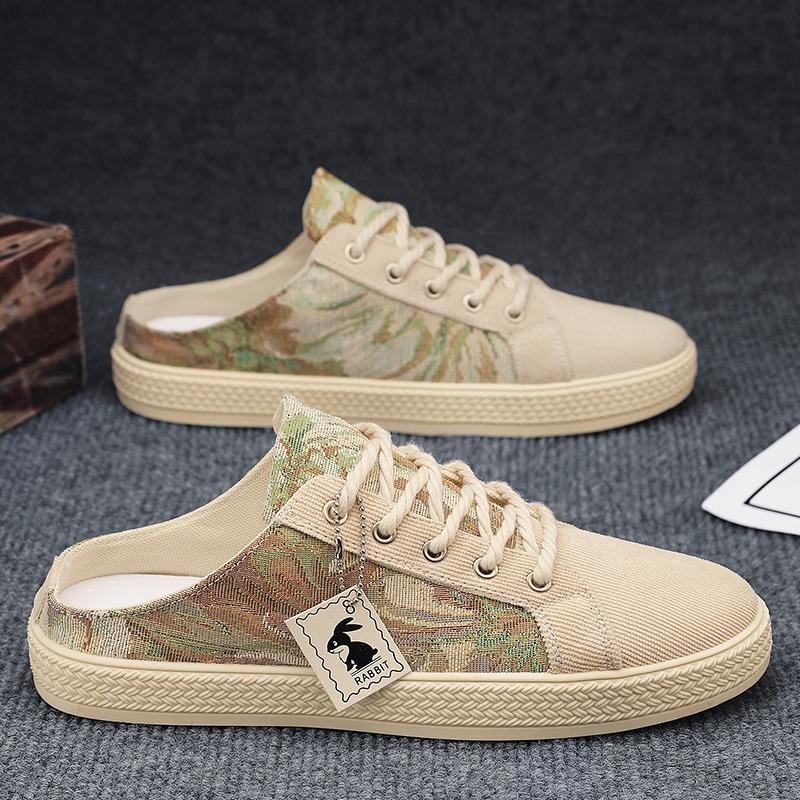 Canvas men's shoes summer trend versatile one-pedal breathable casual cloth shoes men's heel-free half-drag men's trendy shoes