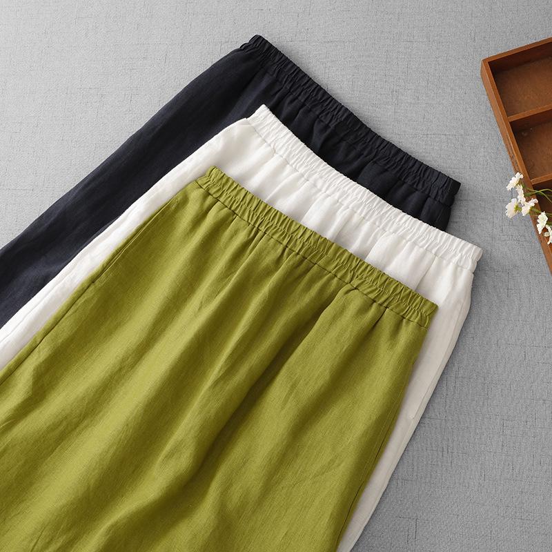 Korean-Style Summer Linen Ruffle Midi Skirt for Women