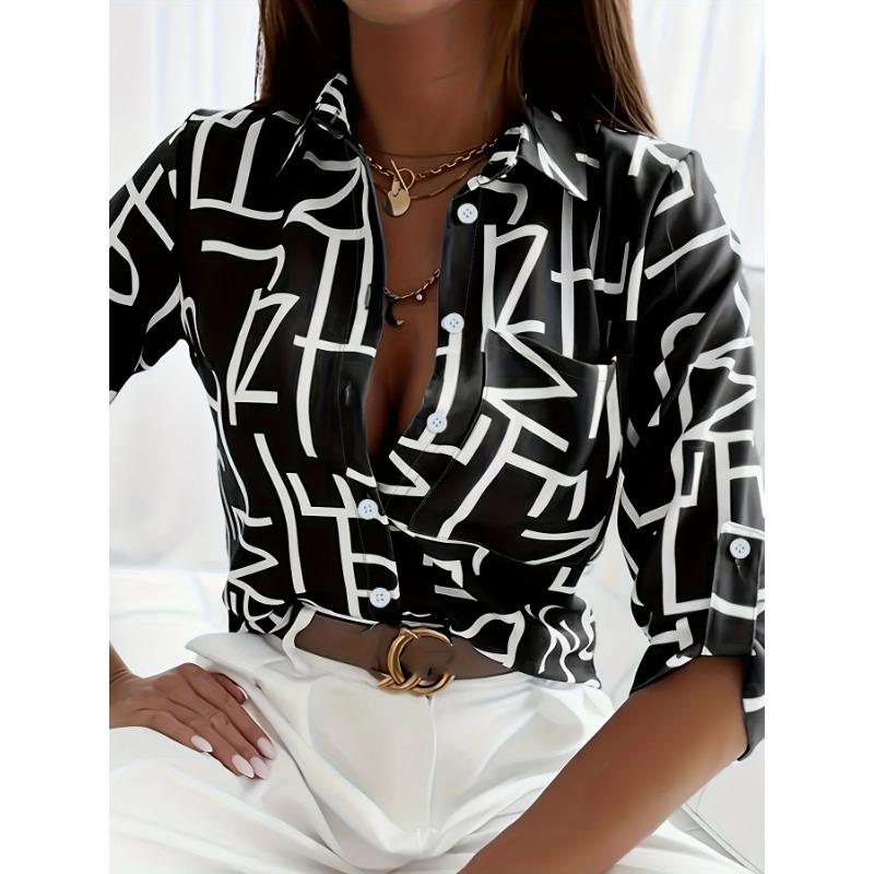 Elegant Ladies Fashion Blouse 2026 Spring & Autumn Digital Chain Printing Shirt Commuter Slim Office Women's Blouse