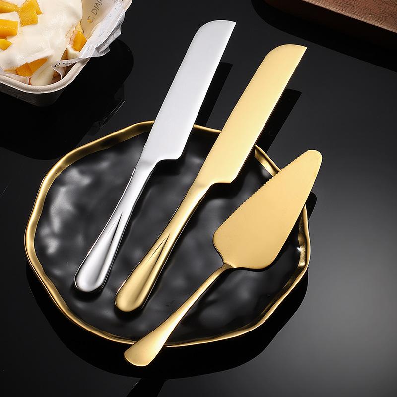 Stainless steel cake spatula set, pizza spatula, dessert knife two-piece set, baking tools, gold-plated