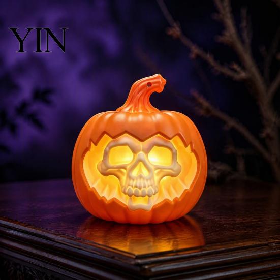 Halloween Party Supplies Pumpkin Light, LED Lighted Ghost Skull Lantern, Spooky Safe Flameless Candles Tabletop Decorative Lamp for Home Indoor