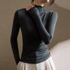 Women T-shirts Ruffles Turtleneck Long Sleeve Warm Autumn Winter Undershirt Solid Bottoming Shirt Fashion High Strecth Basic Top