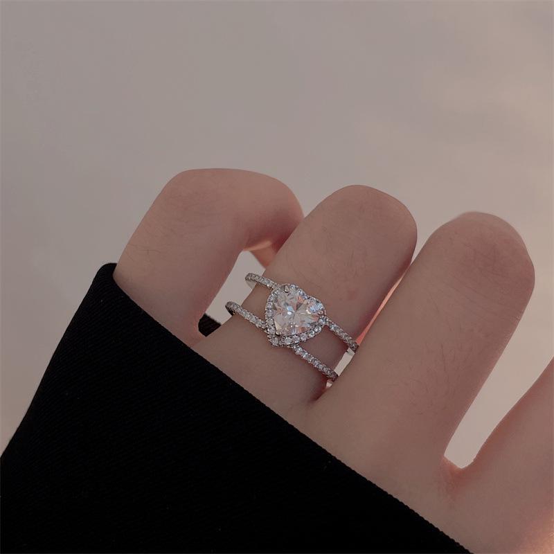 Koreanischer Stil S925 Sterling Silber Zirkon Herz Doppelring: Luxus, High-End-Design für Damen