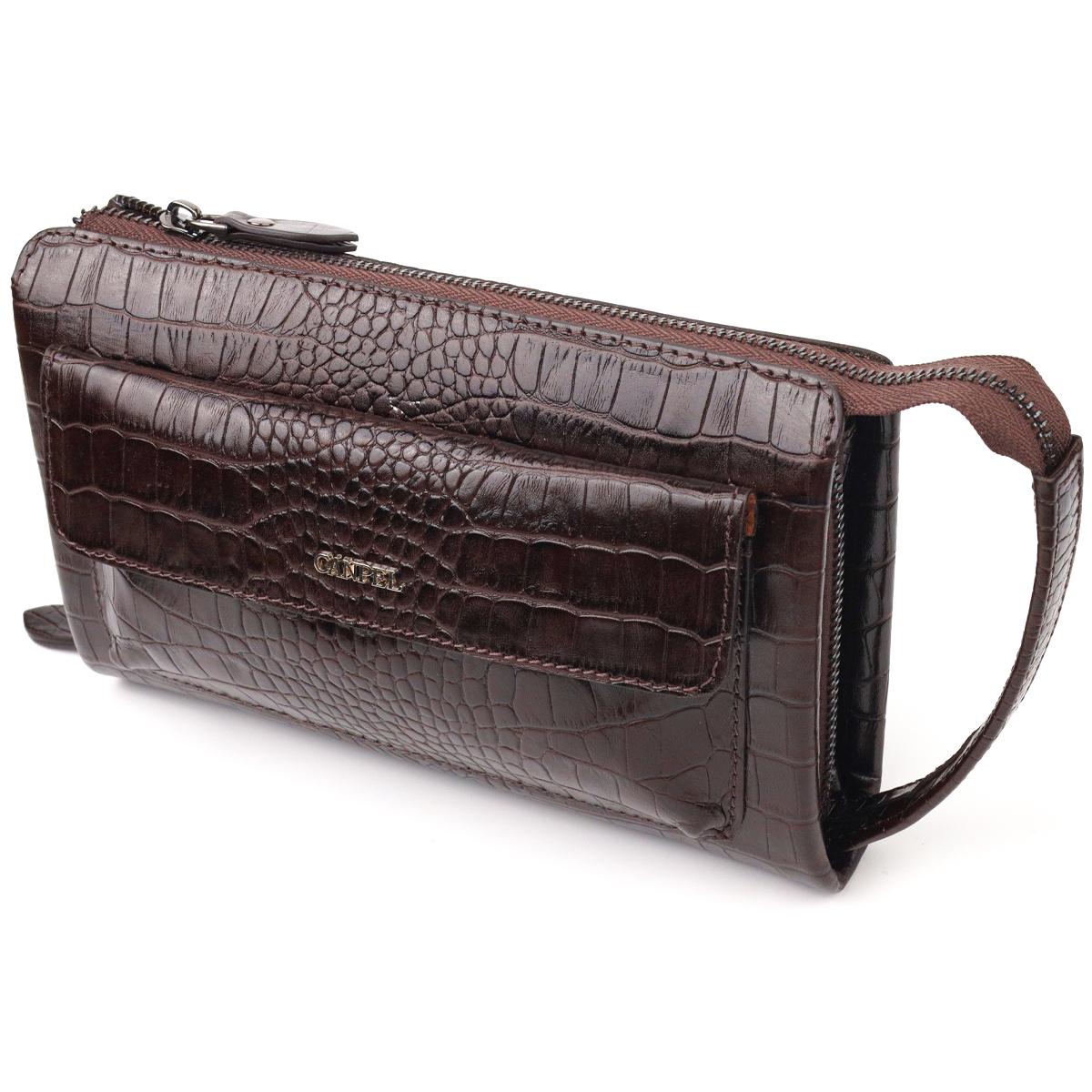 

Зручний клатч для чоловіків із натуральної фактурної шкіри з тисненням під крокодила CANPELLINI 21561 Коричневий