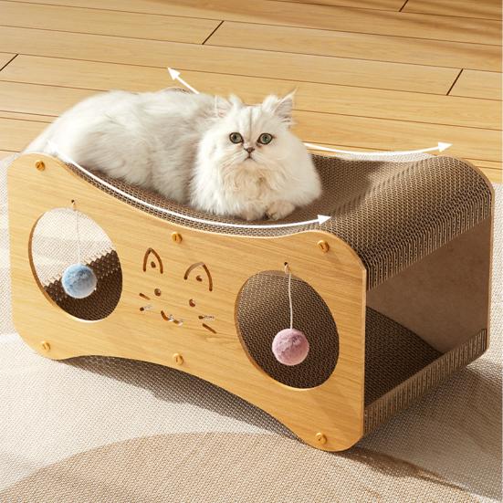 Cat Scratcher House Double Layers Corrugated Paper Scratch Cardboard Lounge Bed 2-in-1 Indoor Cats Scratching Board House with Interactive Ball