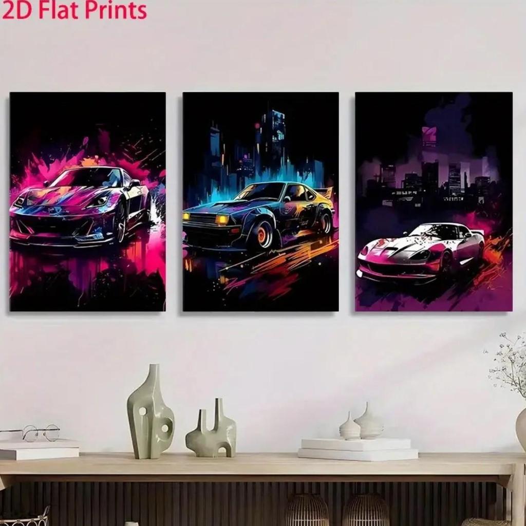 Sports Car Bedroom & Living Room Wall Mural: Decorative Oil Canvas Painting with Pine Wood Frame