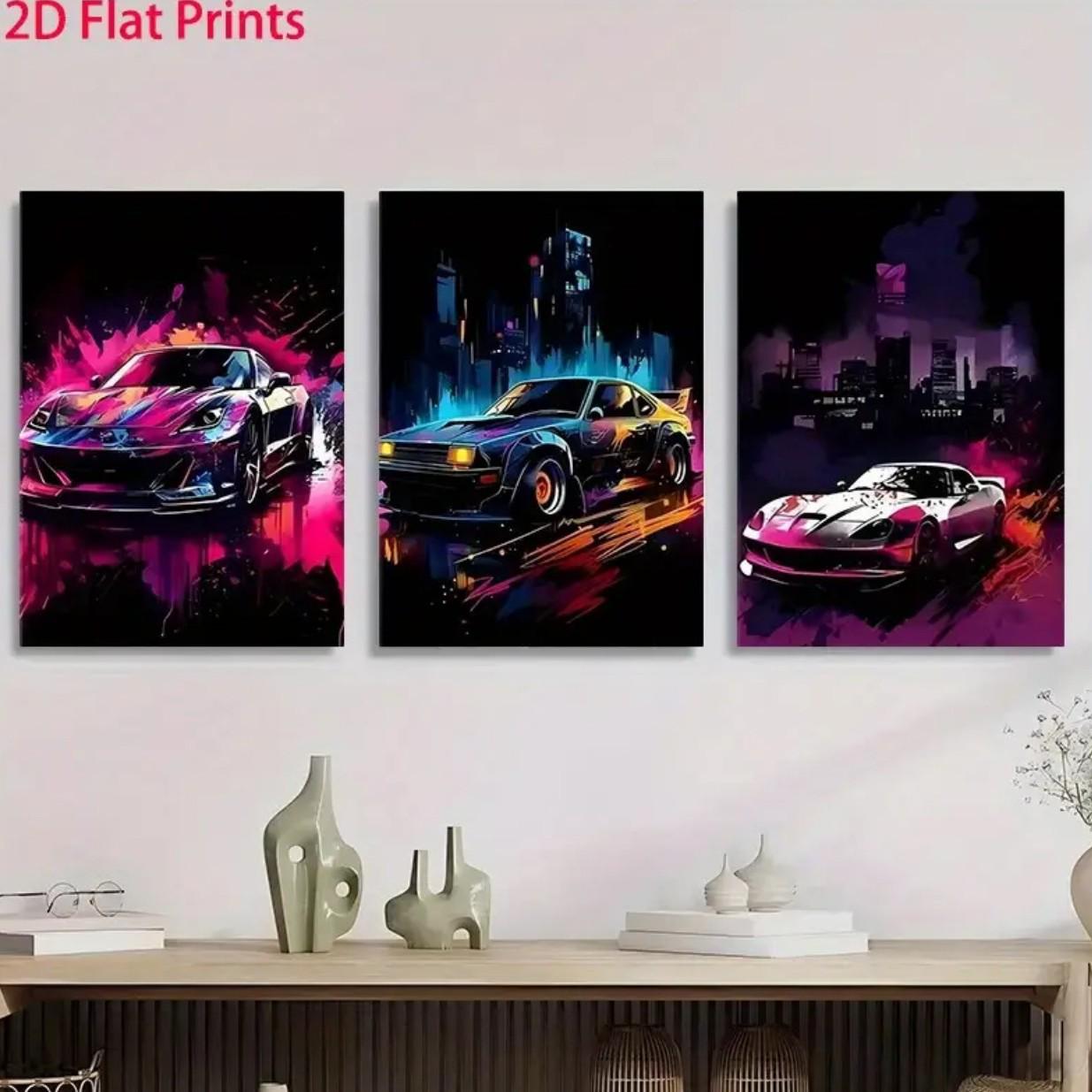 Sports Car Bedroom & Living Room Wall Mural: Decorative Oil Canvas Painting with Pine Wood Frame 15x20