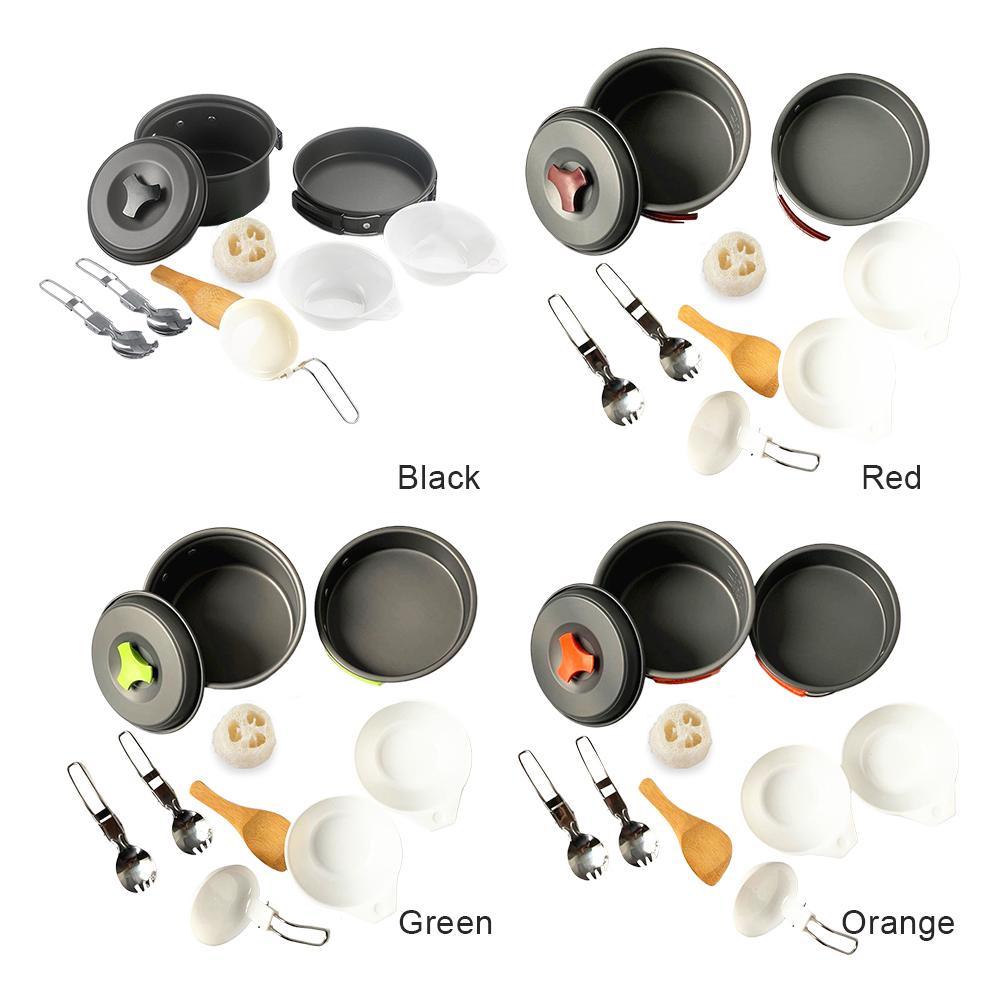11Pcs Outdoor Cooking Equipment with Non-Stick Lightweight Pot Pan Bowls Set Camping Cooking Set for Camping Backpacking Hiking