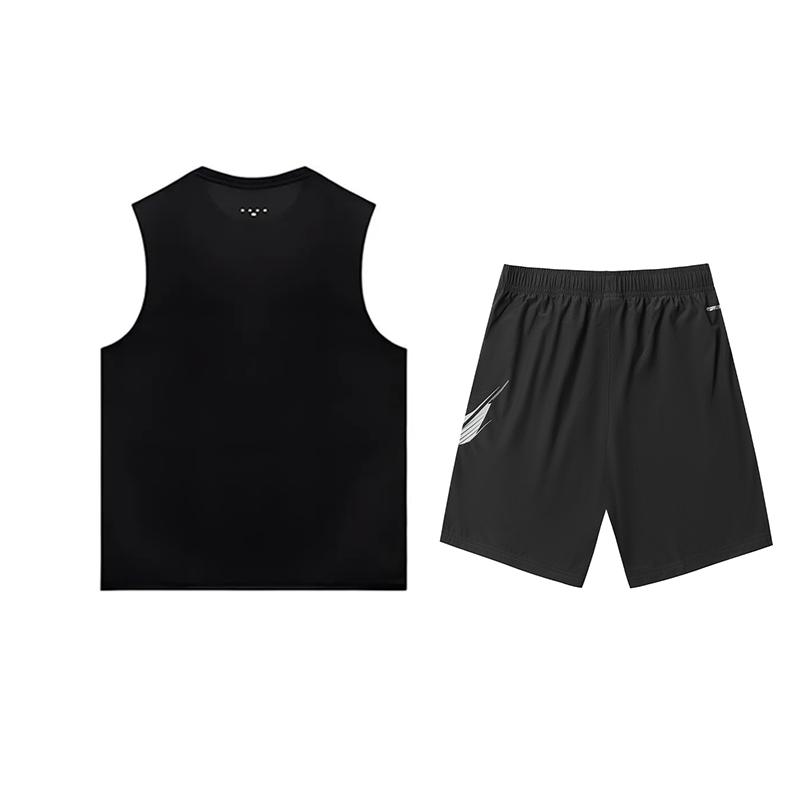 Li-Ning Comfortable Versatile Breathable Sleeveless Vest Casual Sports Set Unisex Sportswear Black YVSV027-2+YKSV151-1