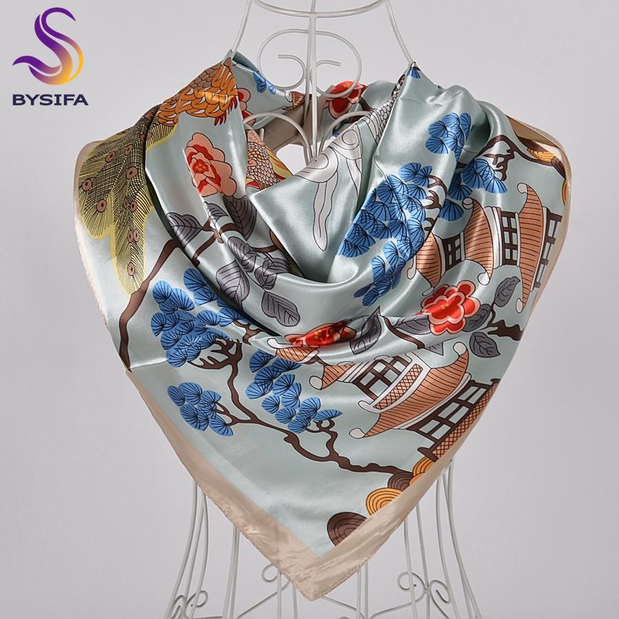 BYSIFA New Accessories Women Wine Red Silk Scarf Cape Fashion Chinese Rose Satin Square Scarves Shawls Ladies Headkerchief Hijab
