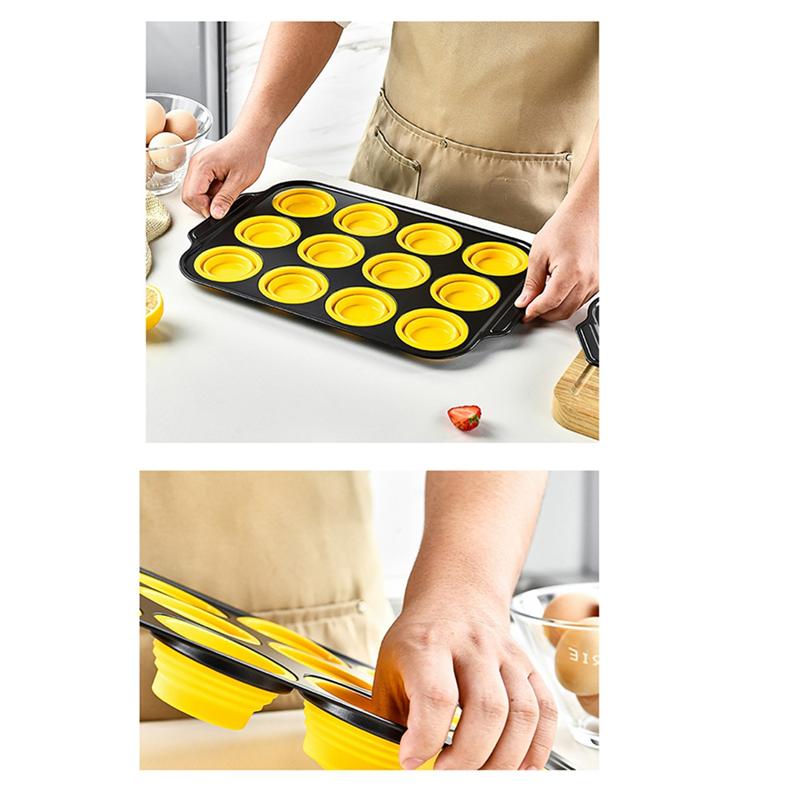 

Silicone Muffin Pan With Metal Frame, Egg Bite Maker Silicone Molds For Baking, Cupcake Pans 12 Regular Size-B61B жёлтый