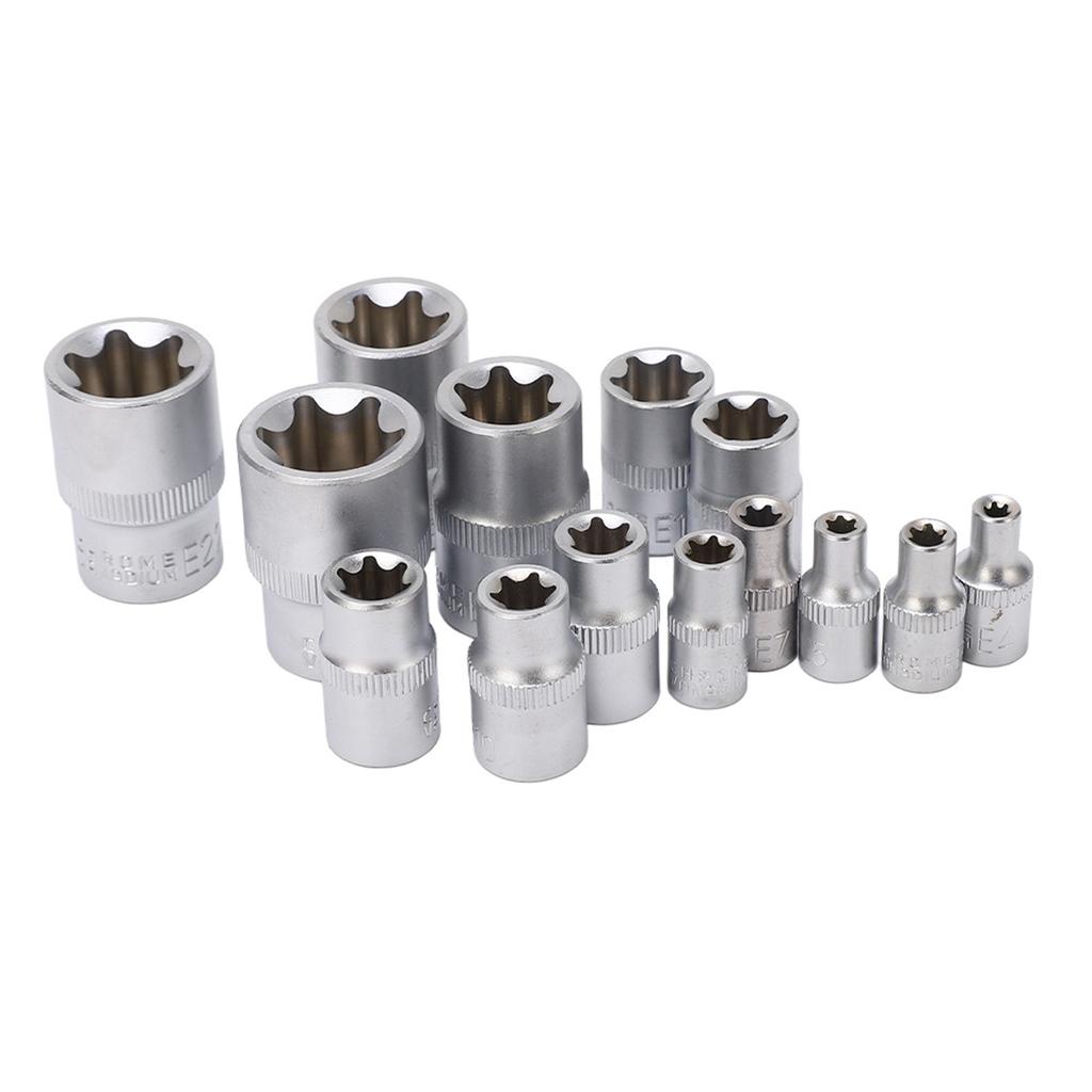 14Pcs E Type Torx Star Bit Socket Set E4‑E24 1 4  3 8  1 2  Drive Repair Tool Kit