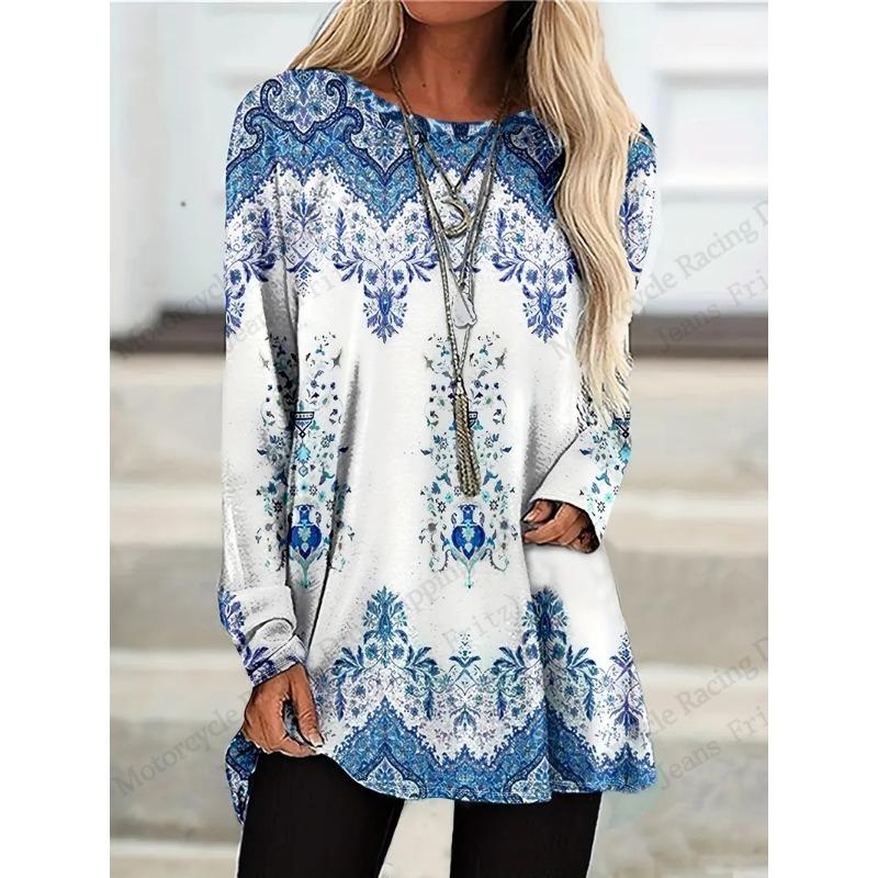 Vintage Animals Wolf 3D Print Long Sleeve T-Shirts Women's Fashion Oversized T Shirt Female Tees Tops Long Tunics Falls Ethnic