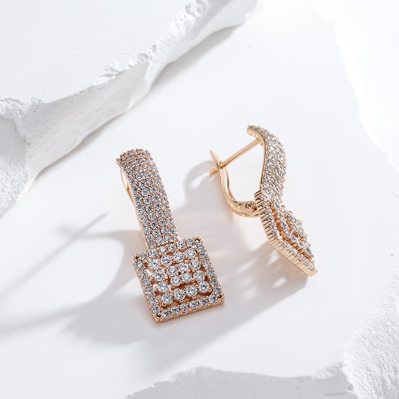 Kienl Full Natural Zircon Daily Party Big Earring For Women Rose Gold Color Square Ethnic Bride Vintage Wedding Jewelry