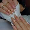 24PCS 3D Peach Flower French Style False Nails Fake Nails Manicure Nails Tips Removable Fake Nails Acrylic Press On Nails