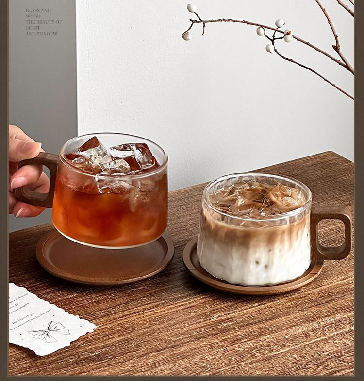 Vintage Coffee Cup Dish Sets for Women 2026 New Household 240ml High End Exquisite Wooden Handle Glass Afternoon Tea Dish