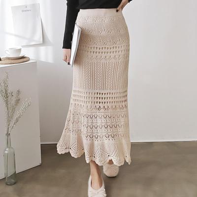 Gonna a vita alta avvolta a coda di pesce a vita alta di media lunghezza lavorata a maglia in pizzo cavo speciale estivo da donna