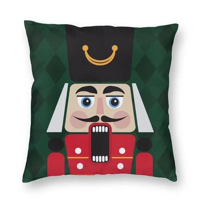 Nussknacker-Puppe-Kissenbezüge, Sofa, Heimdekoration, Nussknacker, Spielzeugsoldat, Weihnachtsgeschenk, quadratischer Überwurf-Kissenbezug, Polyester-Druck