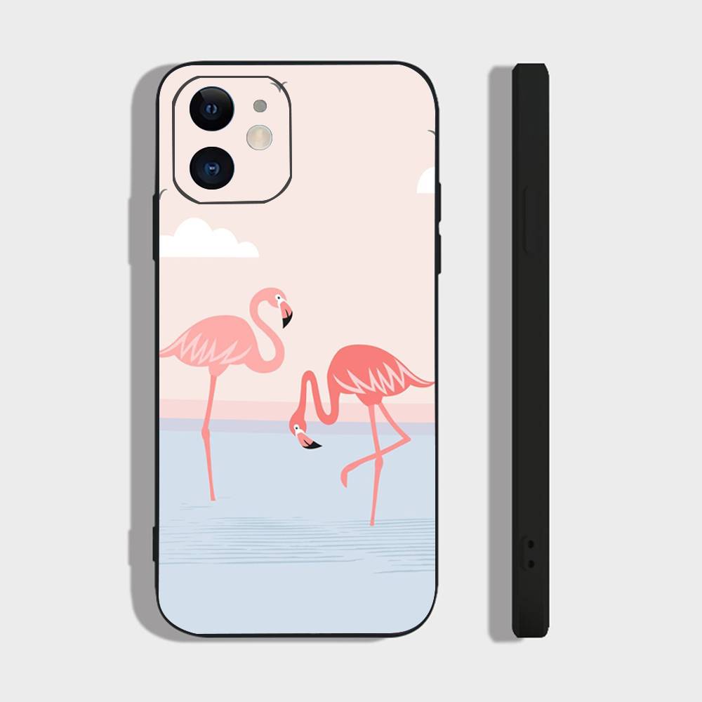 Flamingo Phone Case For IPhone 17 Air 16 15 14 13 Pro Max 11 12 Black Silicone Cover
