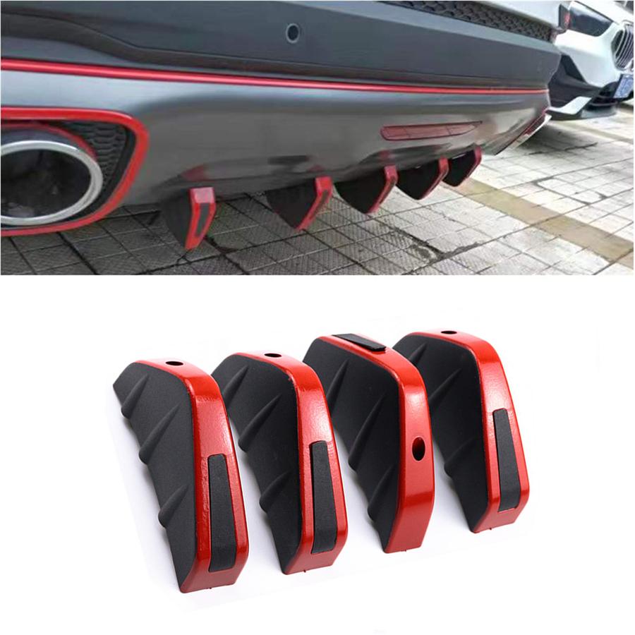 4PCS Universal PVC Rear Bumper Diffuser Body Moldings Trims Shark Fin Black Red