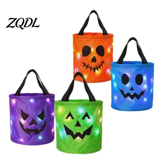 Großkapazitäts-Feiertagsgeschenkkörbe LED-Leuchtender Halloween-Eimer, Leuchtet im Dunkeln Süßes oder Saures Süßigkeiten-Themen-Party-Tischdekorationen Tasche