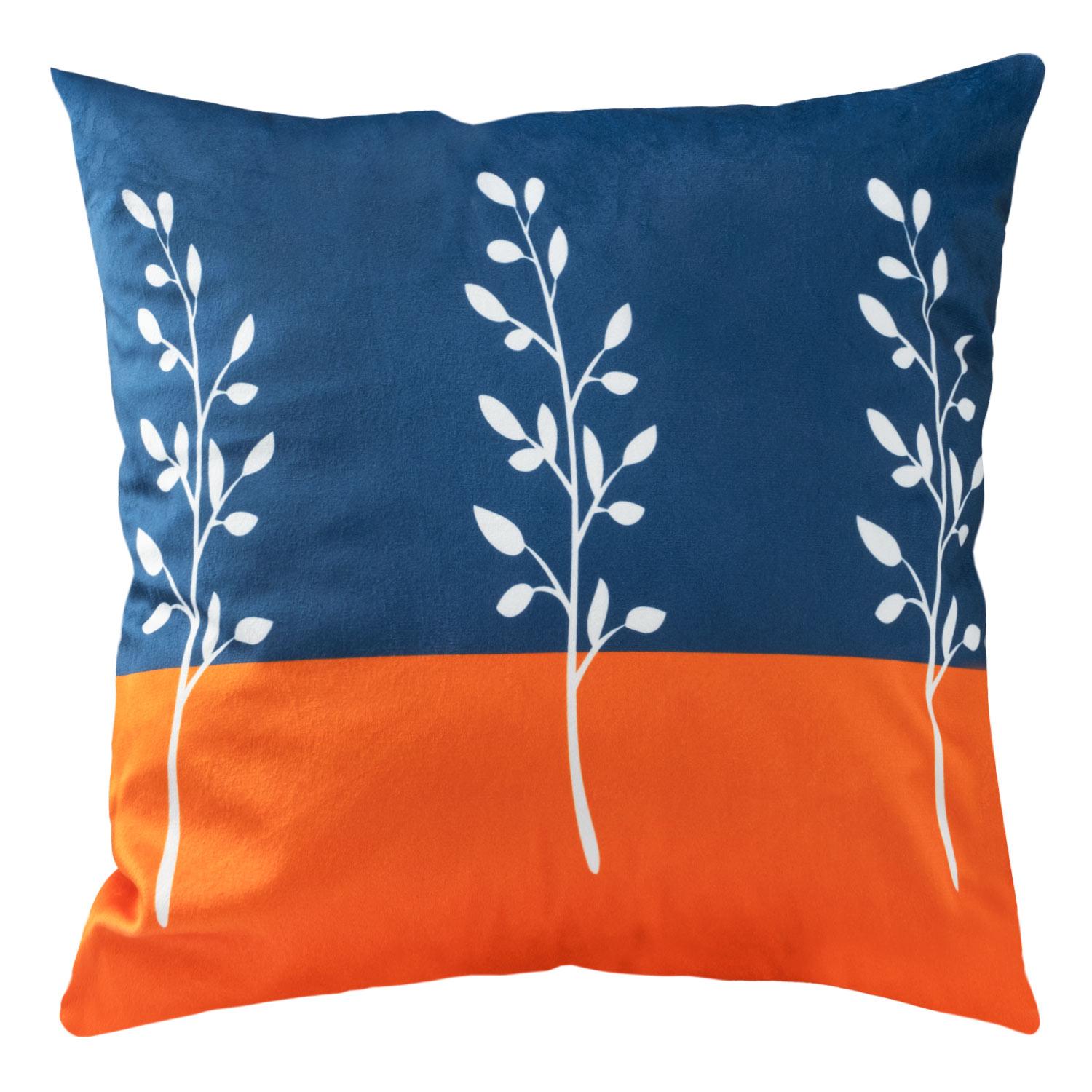 Dekorative Kissenhülle 43x43 weicher VELOURS-Stoff orange mit Zweigen