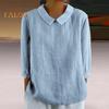 Women Shirt Doll Collar 3/4 Sleeve Pullover Tops Solid Color Loose Fit Thin Shirt Tops Casual Daily Wear