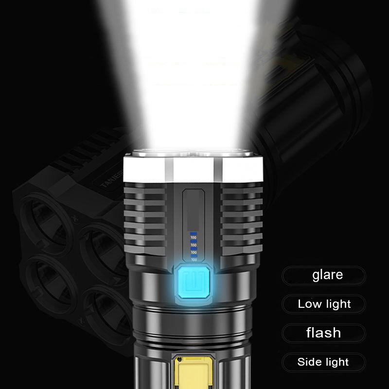 Super Light LED Flashlight COB Side Light USB Recharge Super Bright 4 LED Side Light 4 Modes Flashlight Built-in Battery Outdoor Hunting Camping