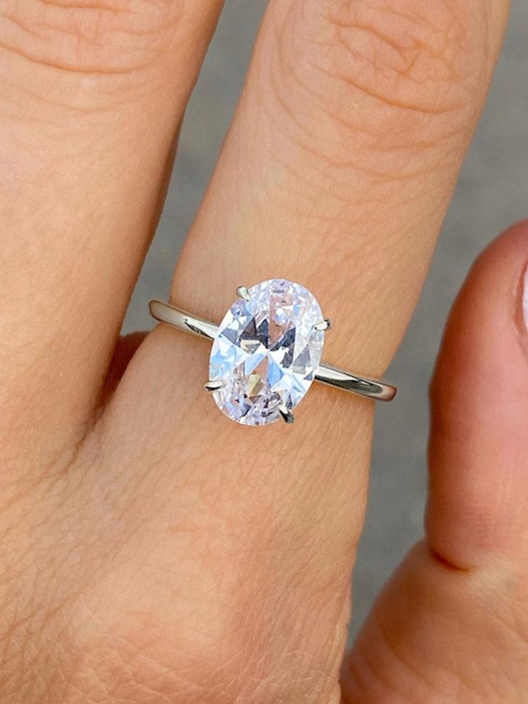 Anillo de Plata de Ley 925 Brillante Hermoso con Piedra Ovalada de Zircón de 1-8 Quilates para Mujeres Compromiso Boda Lujo Alta Calidad Joyería Fina