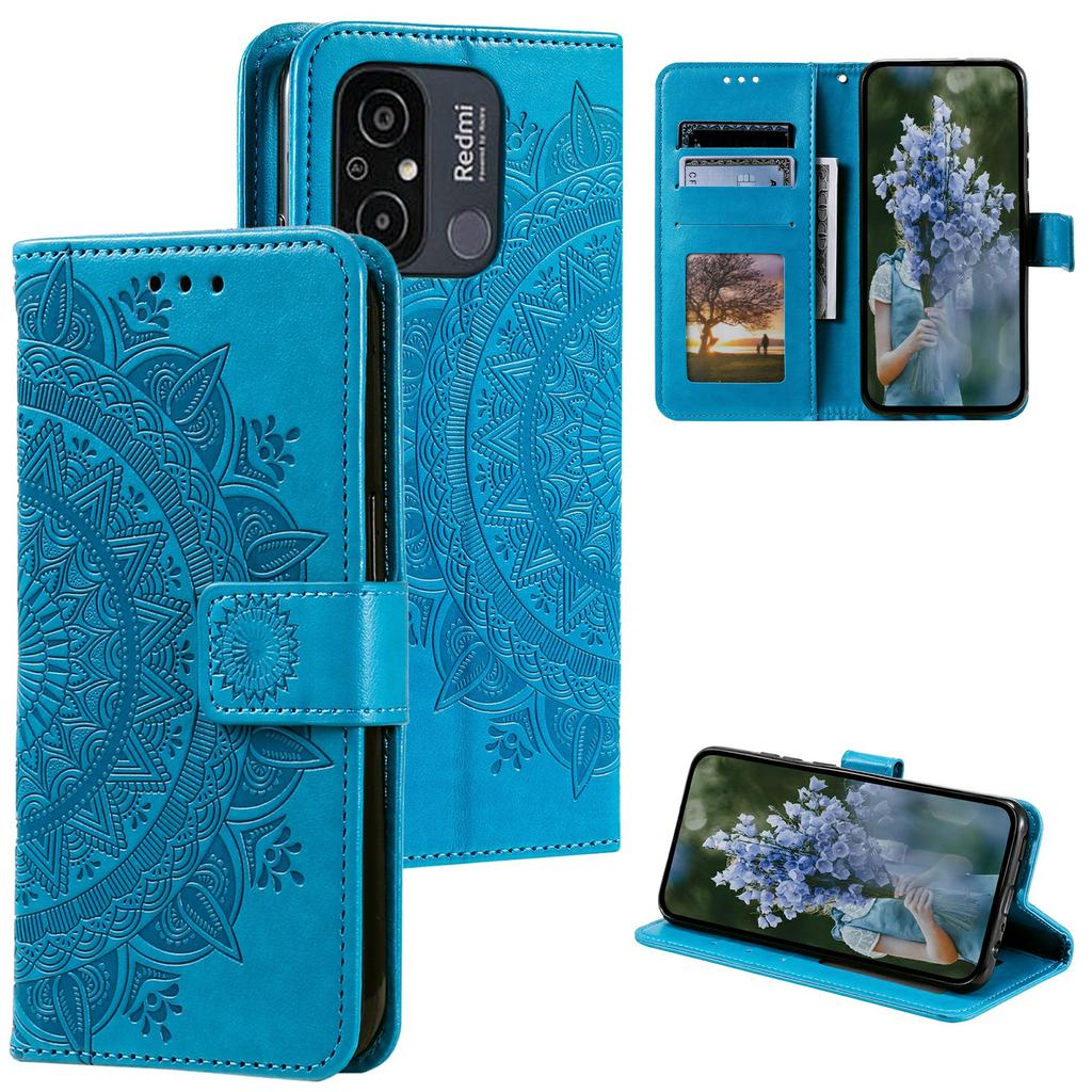 Phone Cover for Xiaomi Redmi 11A 4G/Redmi 12C 4G,Imprinted Mandala Flower Pattern Wallet Stand Phone Case