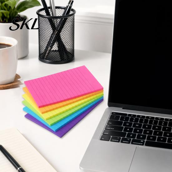 Bright Color Stickies 6 Pcs Lined Stick Notes, 6x4in Ruled Self-Stick Pads, 45 Sheets/Pad Colorful Work Efficiency Notes Adhesive Sticking Memo