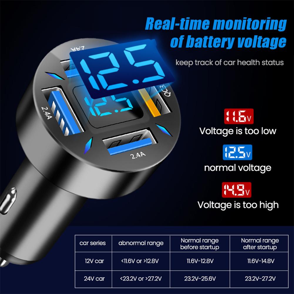 66W 4 Ports USB Car Charger Fast Charging PD Quick Charge 3.0 USB C Car Phone Charger Adapter For iPhone 13 12 Xiaomi Samsung