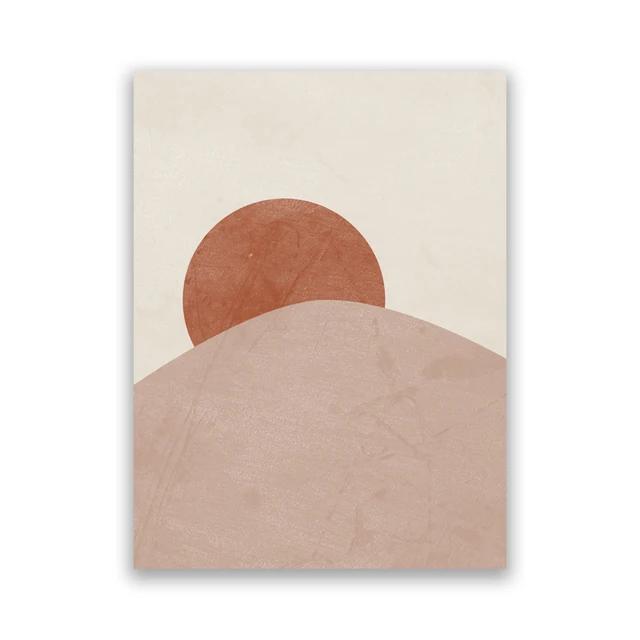 Mid Century Sun Moon Boho Wall Art Terracotta Abstract Landscape Canvas Print for Living Room and Bedroom Decor