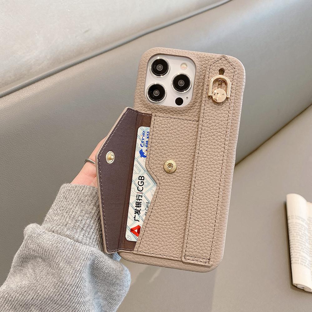 Für iPhone 14 Pro Max Hülle mit Kartenfach Handschlaufe Ständer PU-Leder+PET Handyhülle