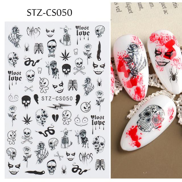 New Nail Art Stickers Halloween Cartoon Scar Pumpkin Bat Spider Web Adhesive Nail Sticker