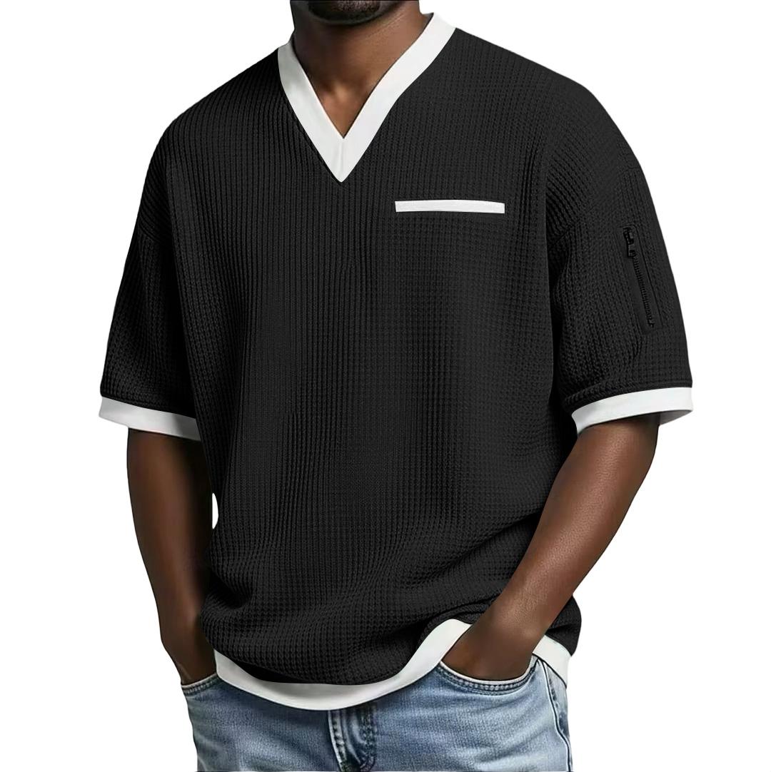 Мужская повседневная короткая футболка на молнии XXL чёрный