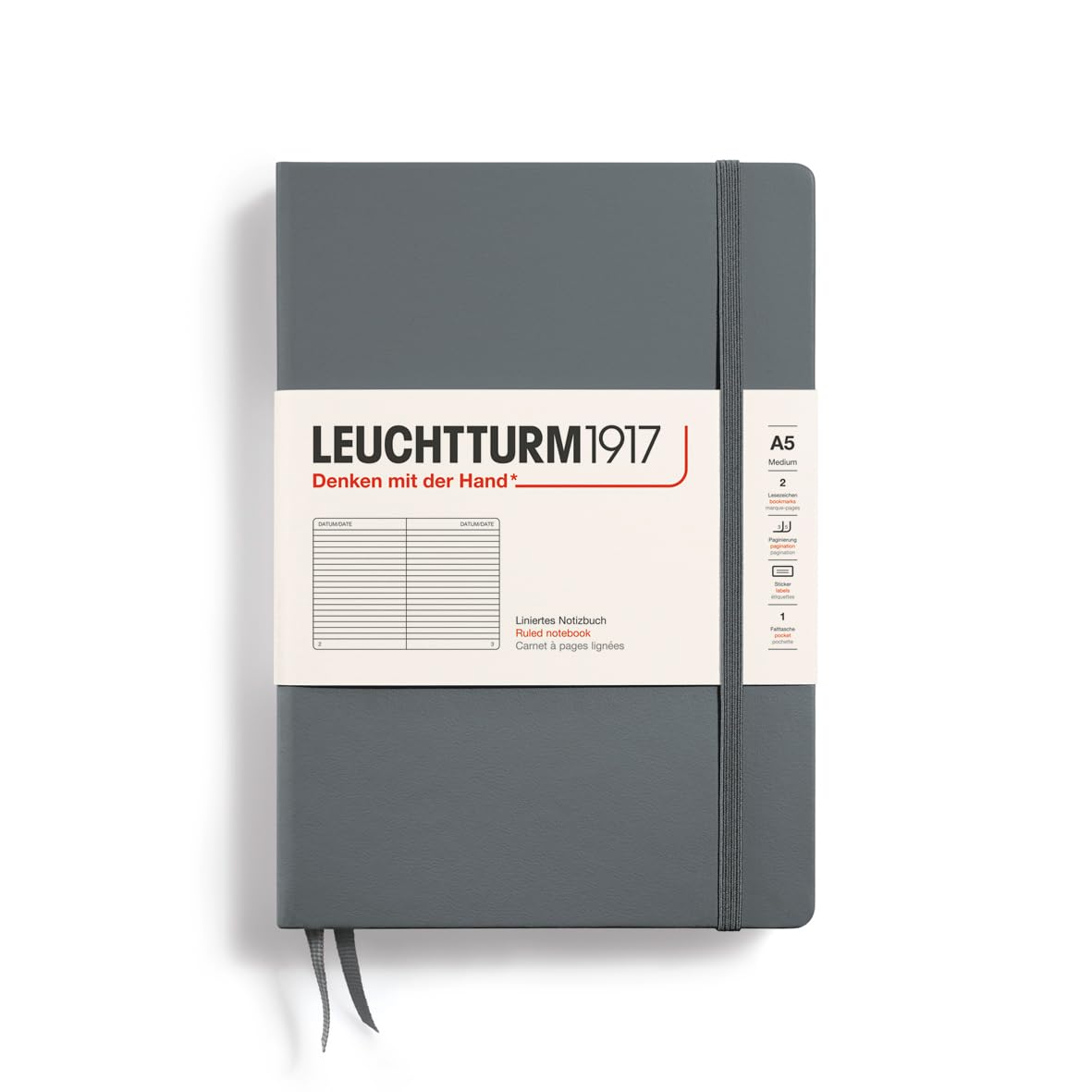 

Leuchtturm Horizontally Anthracite Officially Imported Notebook, A5, Ruled, Sheet, 344782,