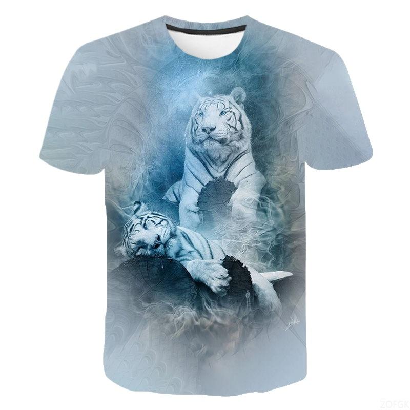 Fashion Men's T-Shirt Animal Tiger 3D Print Men's and Women's Summer Short Sleeve Round Neck Casual Top Outdoor Men's Clothing