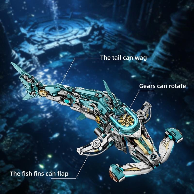 Hammerhead Shark Technical 1323pcs Building Blocks, Gear Linkage MOC Ocean Animal Model, 3D STEM DIY Desktop Decor Gift
