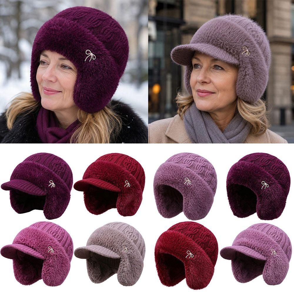 Warm Knitted Hat Fleece-Lined Duck Tongue Cap Casual Beret Hat  for Women