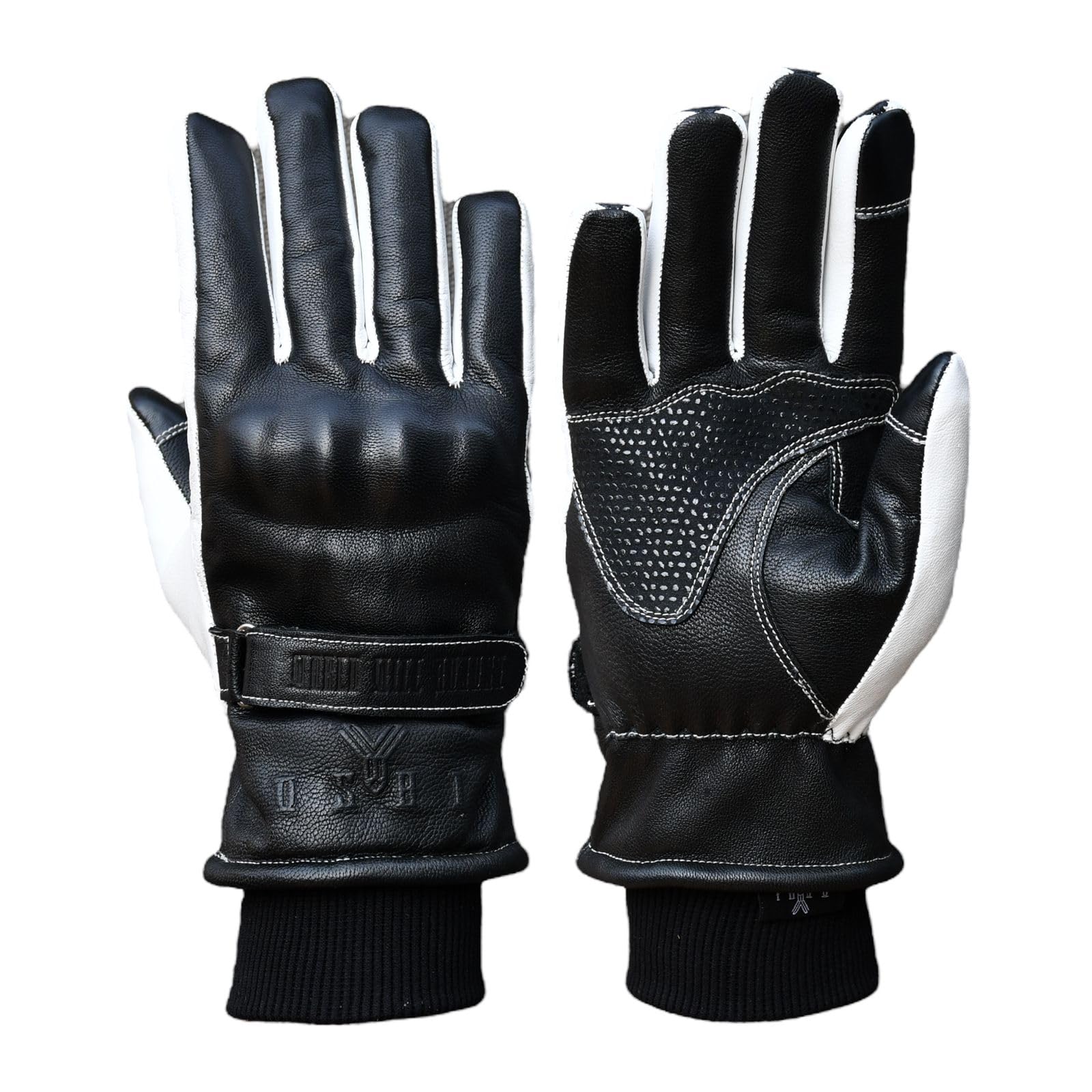 OSYHI Motorcycle Winter Ribbed Goat Genuine Leather Gloves with Smartphone Compatible and Brushed Lining Size Gloves, Leather, (White, LL) белый