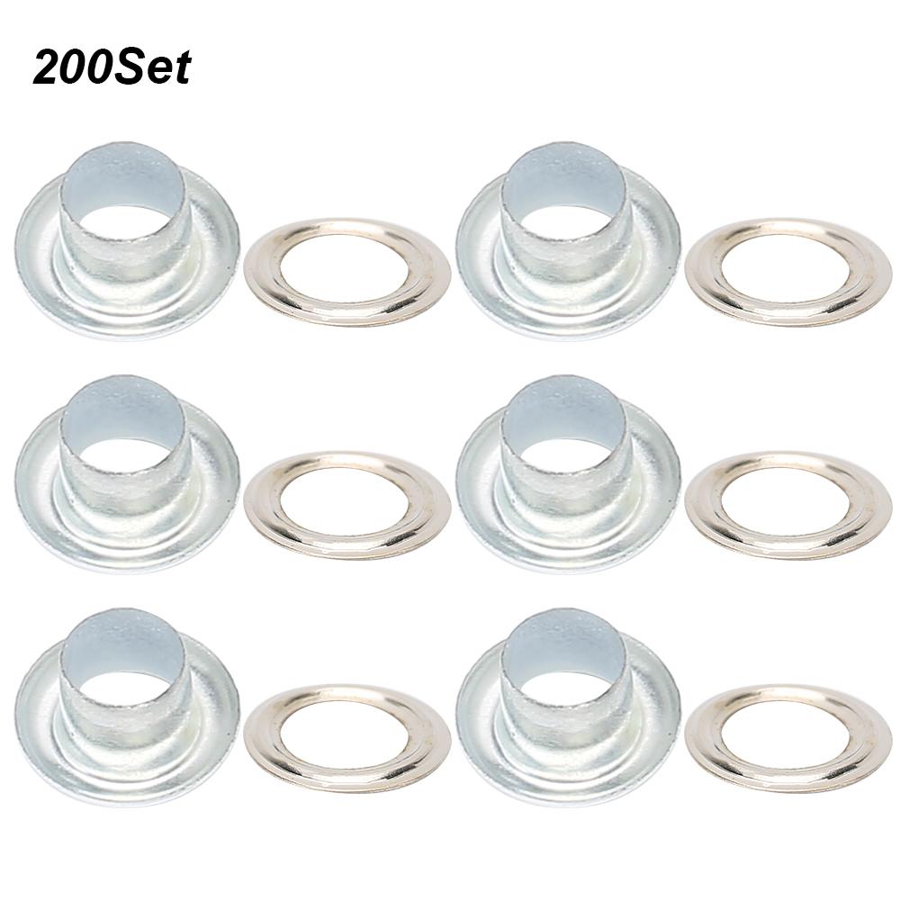 200 Sets Eyelet Buckle Metallic Grommet Shoes Leather Bags DIY Craft Button Rivet Tool 6mmWhite