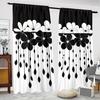 2 pieces of black lotus pattern printed curtains   bedroom and living room   home decoration   room decoration