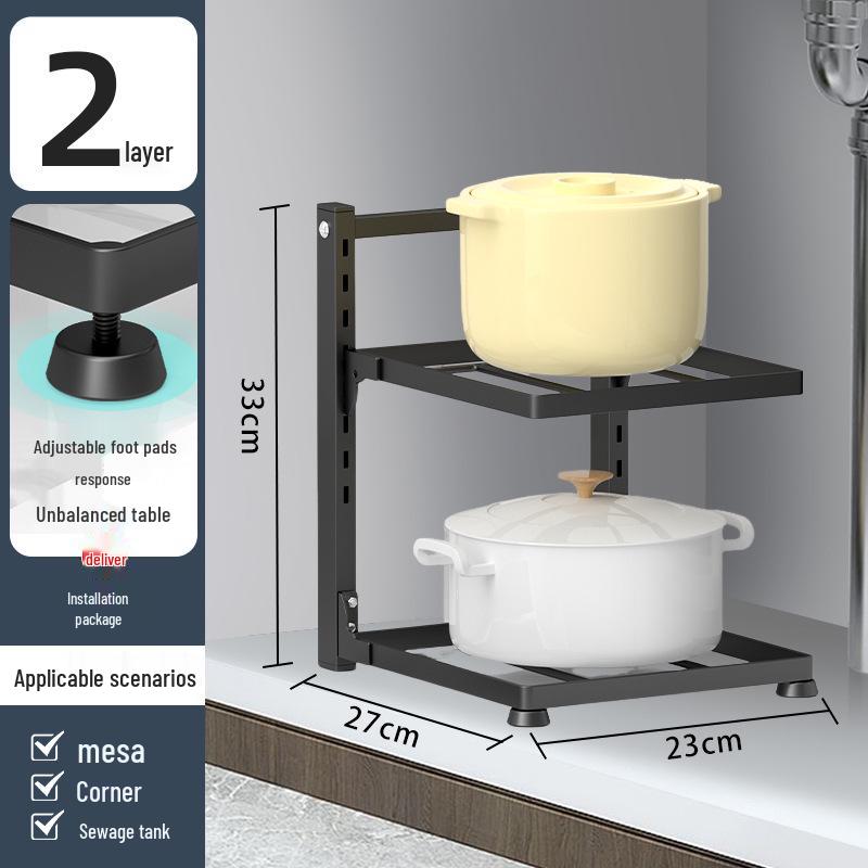 Adjustable Multi-layer Kitchen Cookware Storage Rack for Cabinets and Countertops